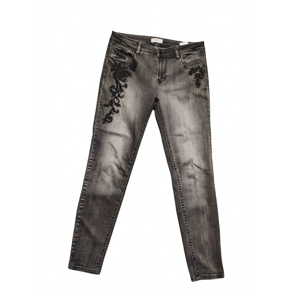 Kensie Jeans Gray Floral Embroidered Skinny Jeans Women Size 8/29 Stretch Denim